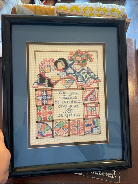 Other - Framed Cross Stitch Quilt-Themed in Black Frame